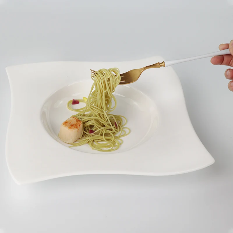 Нерегулярная белая тарелка для супа, керамическая квадратная тарелка для кейтеринга, фарфоровая тарелка для кейтеринга, макарон, тарелка для ресторана