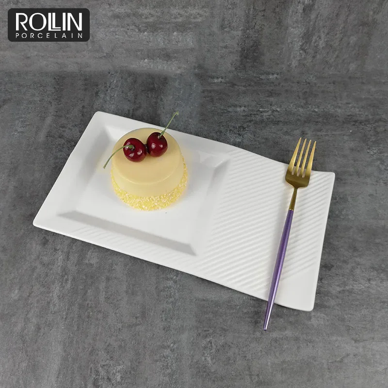 Прямоугольная тарелка для ужина, десертная тарелка тирамису, торт, керамический поднос, ресторанная тарелка, оптовая продажа, фарфоровая тарелка