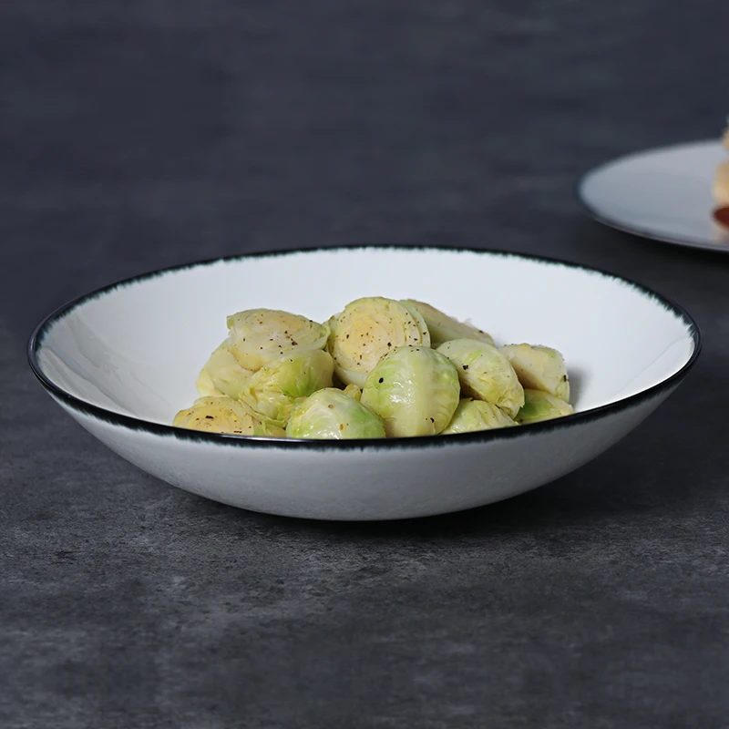 Минималистичный обеденный сервиз из костяного фарфора, черно-белый изысканный фарфоровый ресторанный керамический набор посуды для ресторана