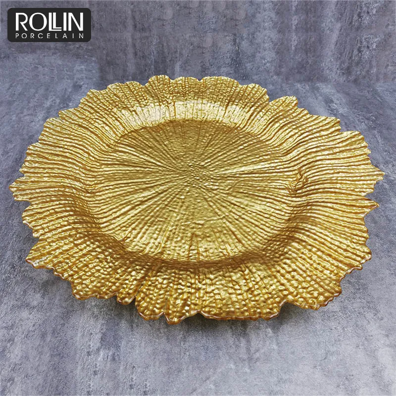 Стеклянная зарядная тарелка Подкладная тарелка Свадебные тарелки для кейтеринга в аренду