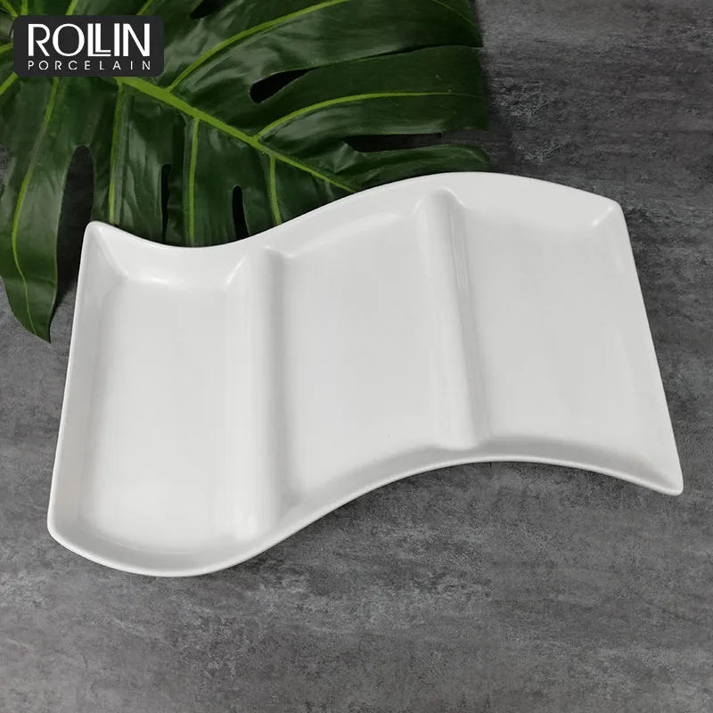 Фабрика Чаочжоу Кафетерий Свадебный шведский стол Снэк-бар Десерт 3 отделения Фарфоровая тарелка