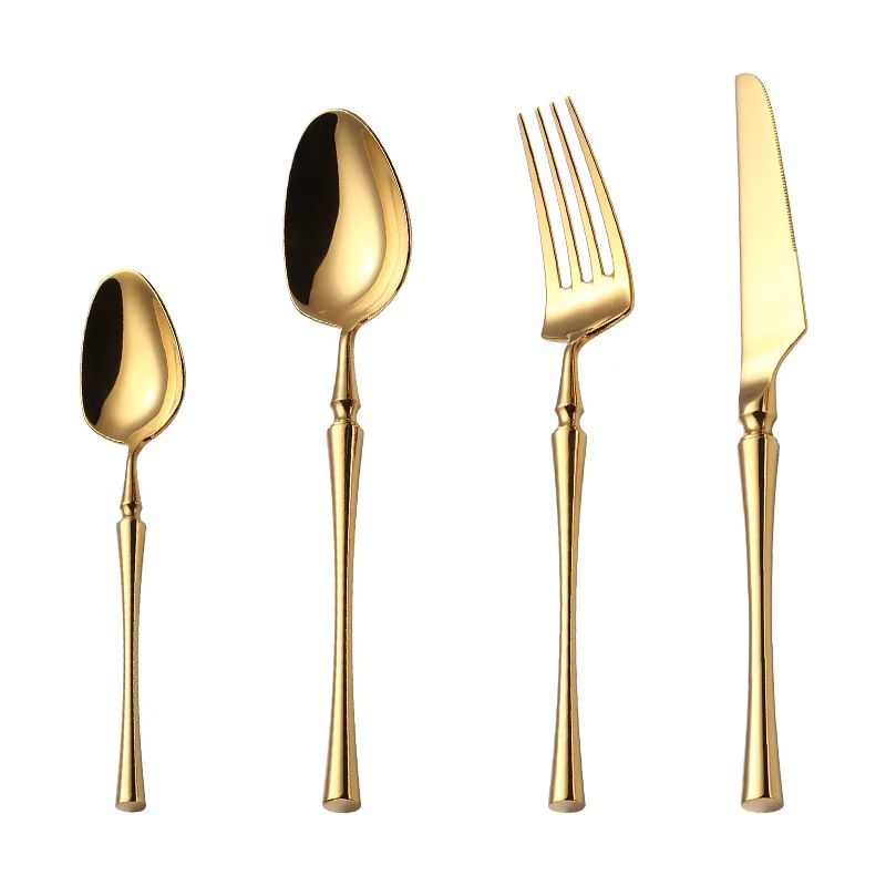 Luxury 18/8 Stainless Steel Gold Cutlery Mirror Polish Spoon Knife Fork Flatware Sets Modern Design Sustainable for Weddings