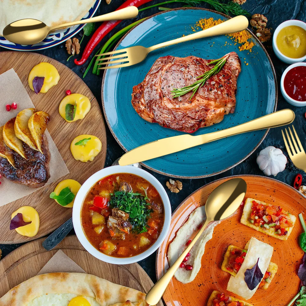 40 Pieces Gold Stainless Steel Cutlery Set for 8 People Dinner Spoons Fork Knife Flatware Sets