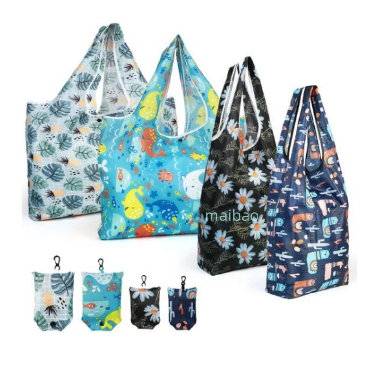 Многоразовая продуктовая сумка с индивидуальным логотипом Animal Blue, складная сумка для супермаркета, небольшая складная сумка для покупок в кармане с молнией