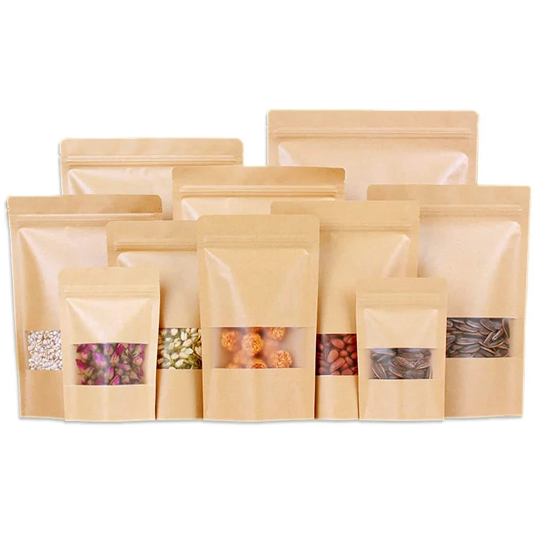 Напечатанный на заказ экологически чистый пищевой биоразлагаемый термосвариваемый пустой пакет с застежкой-молнией и застежкой-молнией из крафт-бумаги на молнии для упаковки чая