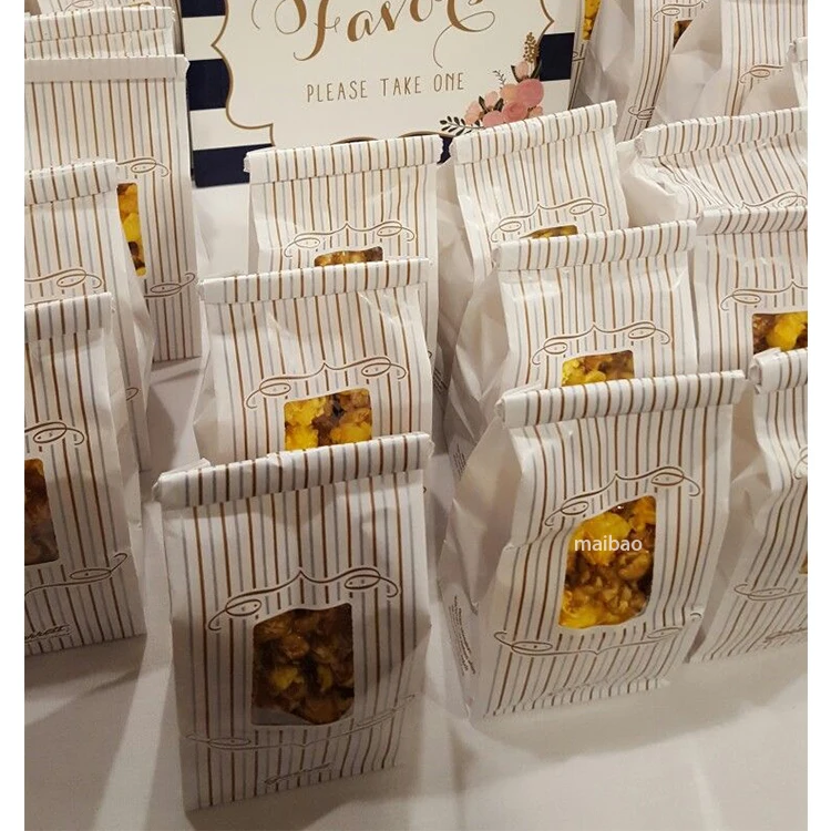 Изготовленная на заказ маслостойкая упаковочная сумка для поп-корна с оловянной завязкой, пищевые крафт-мешки для закусок, сумка для попкорна, печенья, хлеба, бумага с окном