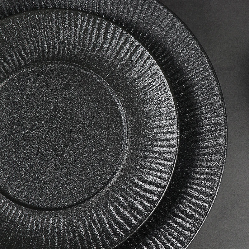 Керамическая посуда с цветной глазурью, черный обеденный набор, тарелка по индивидуальному заказу с логотипом, черные тарелки для ресторана, тарелка для сервировки еды