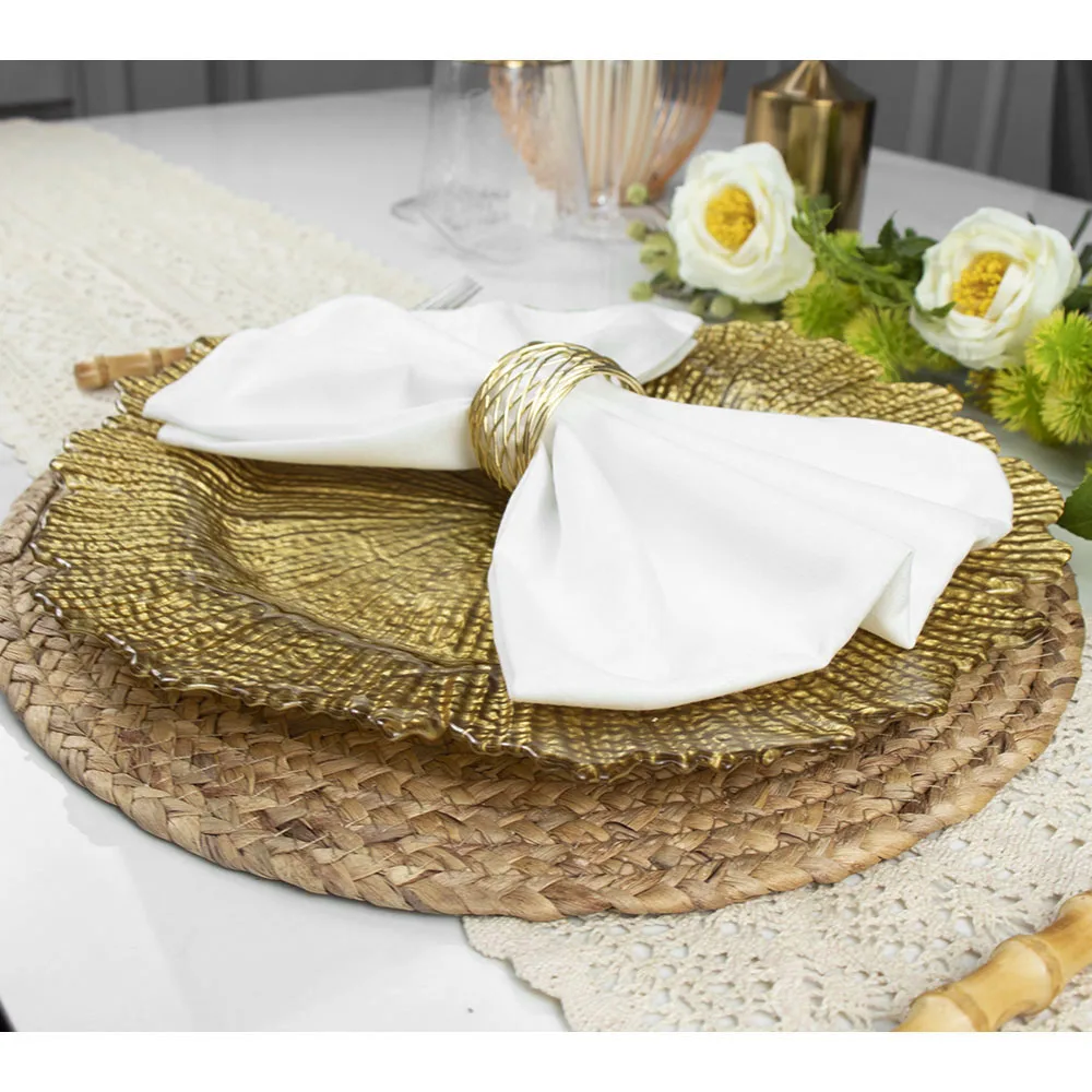 Оптовая продажа тарелки свадебные золотые западные тарелки новейшие элегантные золотые рифовые стеклянные зарядные тарелки золотые