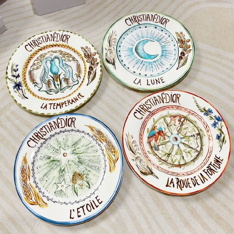European Style Retro and Personalized Western Food Plate Creative Ceramic Dishes  Steak Plate Gift Sun Moon Pattern