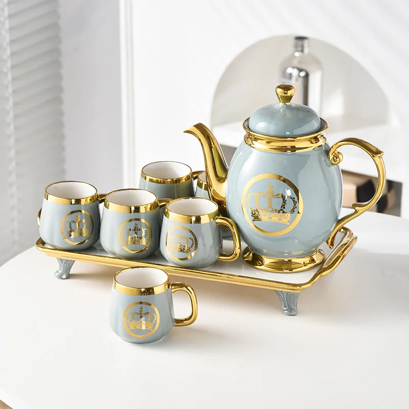 Customized  Porcelain Tea Cup Set 8 Pcs Tea Pot and Cup Sets Ceramic Teapot Set