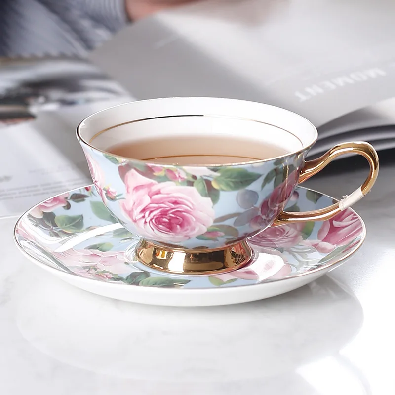 Factory Wholesale British New Style Coffee Cup Set Retro Bone China Black Tea Gift Cup Saucer Set