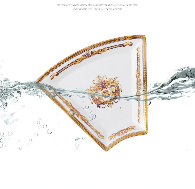 Spanish Style Glaze Microwave Luxury Porcelain Royal Bone China Dinning Platter Plates Set Ceramic Dinnerware