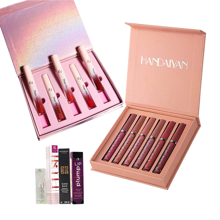 Роскошная экологически чистая подарочная губная помада, косметическая коробка для дисплея, розовая упаковка из гофрированной бумаги с индивидуальной печатью, коробки для доставки косметики