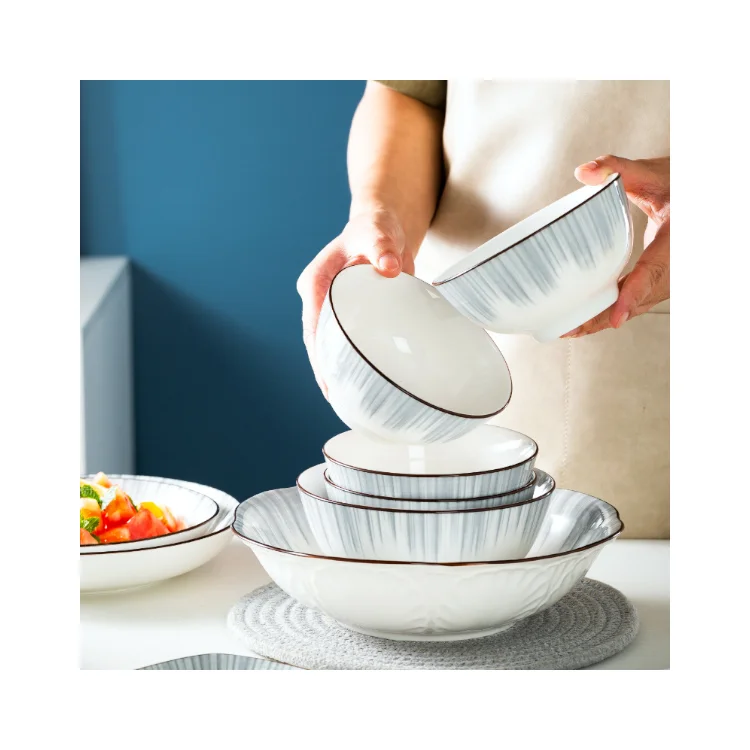 Wholesale Good Quality Stylish Unique Shape Customised Design Nordic Style Ceramic Tableware Dinner Plate Bowl Set