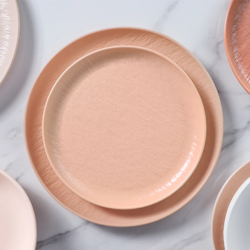 Скандинавская розовая посуда, наборы керамических тарелок, столовая посуда, Rock Veins, оранжевый фарфоровый керамический набор для банкета