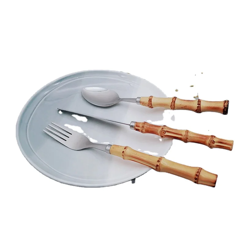 Набор столовых приборов в индивидуальной коробке, набор чайных ложек и вилок, набор столовых приборов из нержавеющей стали и бамбука для ресторанов, отелей