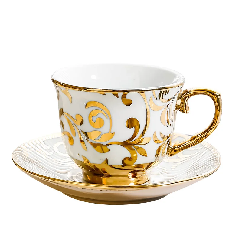 Hot European Style Ceramic Afternoon Tea Cup Electroplated Gold Edge Coffee Cup Foreign Trade Turkish Style Cup Dish Gift