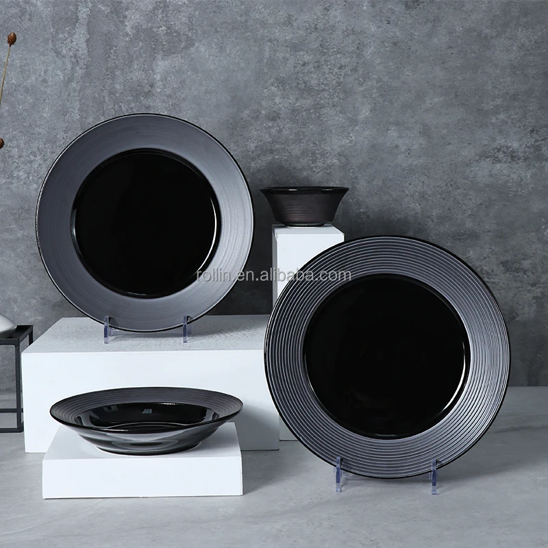 Посуда премиум-класса из черной тарелки исключительно для ресторанов. Износостойкая и устойчивая к царапинам 10-дюймовая фарфоровая посуда.