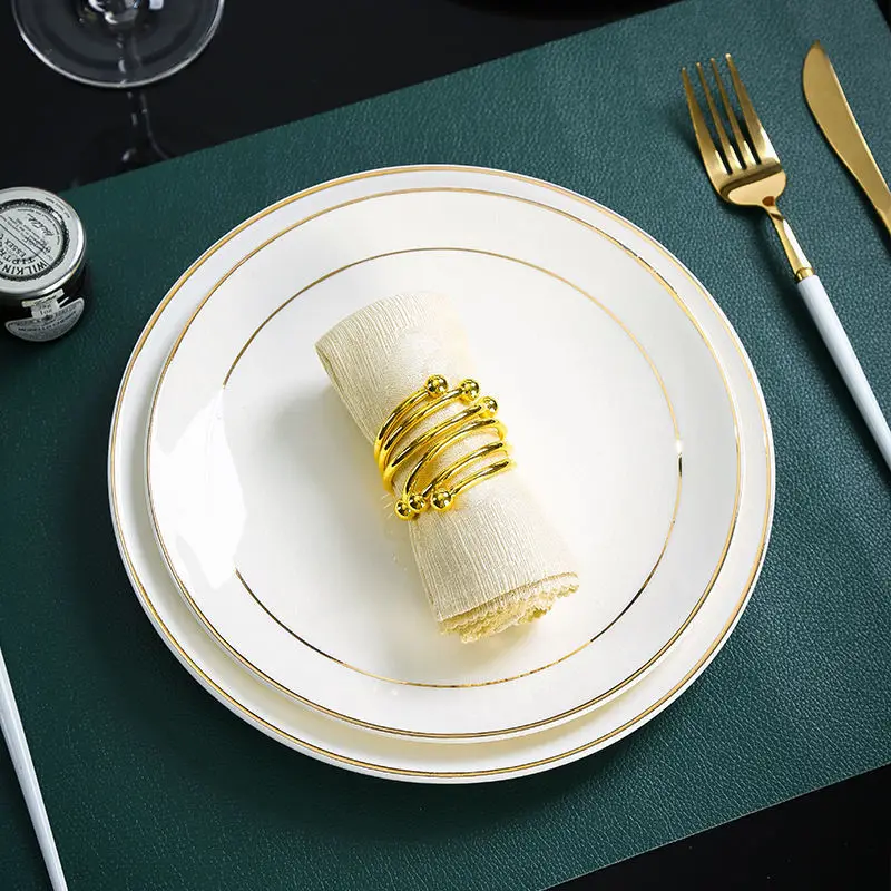 European Style Gold Rimmed Steak Plate Pasta Plate White Customized Ceramic Dinner Plates