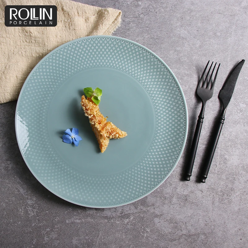 Новый дизайн обеденных тарелок для отеля, кафе, новая реактивная глазурь, индивидуальный логотип, фарфоровая керамическая зеленая тарелка, обеденный сервиз зеленого цвета