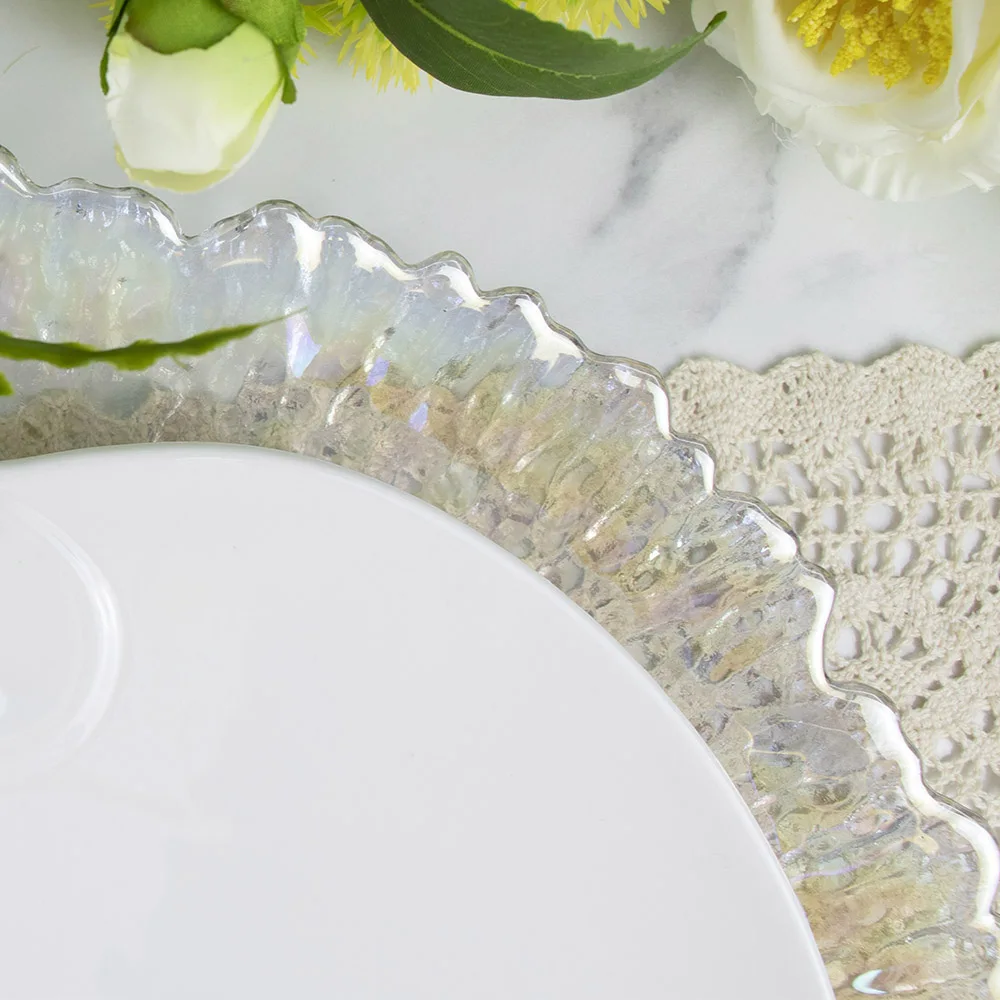 Красочное прозрачное свадебное зарядное устройство, элегантное необычное переливающееся украшение для ресторана, зарядное устройство для аренды на мероприятиях