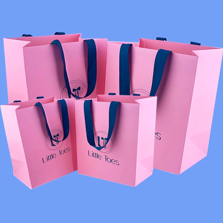 Роскошный бутик, подарок, косметическая одежда, упаковка для обуви, индивидуальный дизайнерский бренд, розовый бумажный бумажный пакет для покупок с ручкой