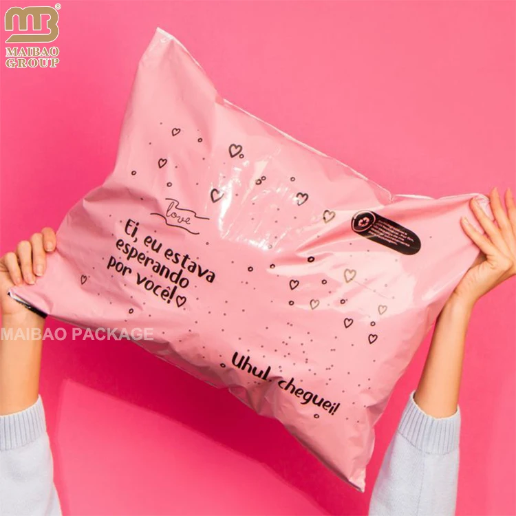 定制徽标印刷粉红色运输邮费邮寄塑料袋可生物降解邮寄袋可堆肥邮寄袋带徽标