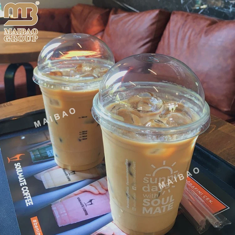 350 мл 16 унций 500 мл 700 мл Биоразлагаемые пузырьковые чашки для чая с логотипом Одноразовые Pp Прозрачные пластиковые чашки для чая с молоком смузи Боба с крышкой