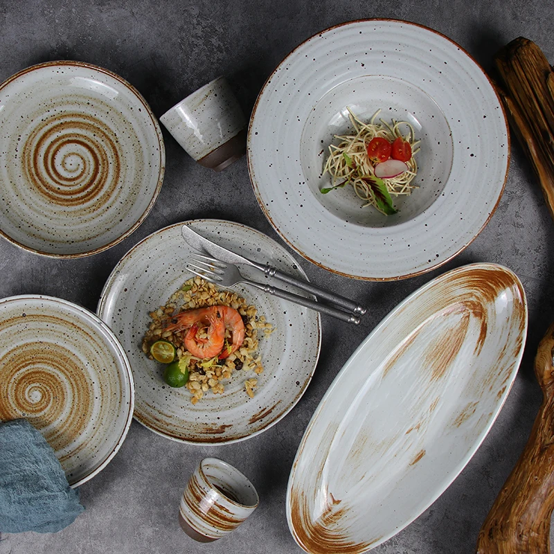 Новый дизайн обеденных тарелок, коммерческие винтажные ресторанные наборы, красивая посуда, сервировочная посуда для ресторанов