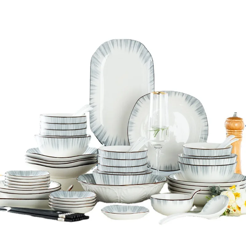 Wholesale Good Quality Stylish Unique Shape Customised Design Nordic Style Ceramic Tableware Dinner Plate Bowl Set