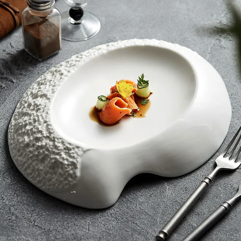 Irregular Dinner Plate Ceramic Cold Dishes Pasta Fruit Salad Sushi Soup Puree Serving Tray Show Plate Club Restaurant Dinnerware