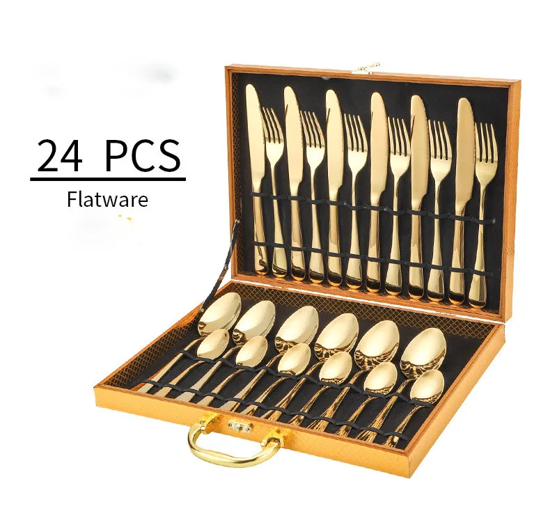 High Quality 24-Piece Stainless Steel Gold Cutlery Set Modern Design Knife Spoon Fork for Parties Sustainable Features