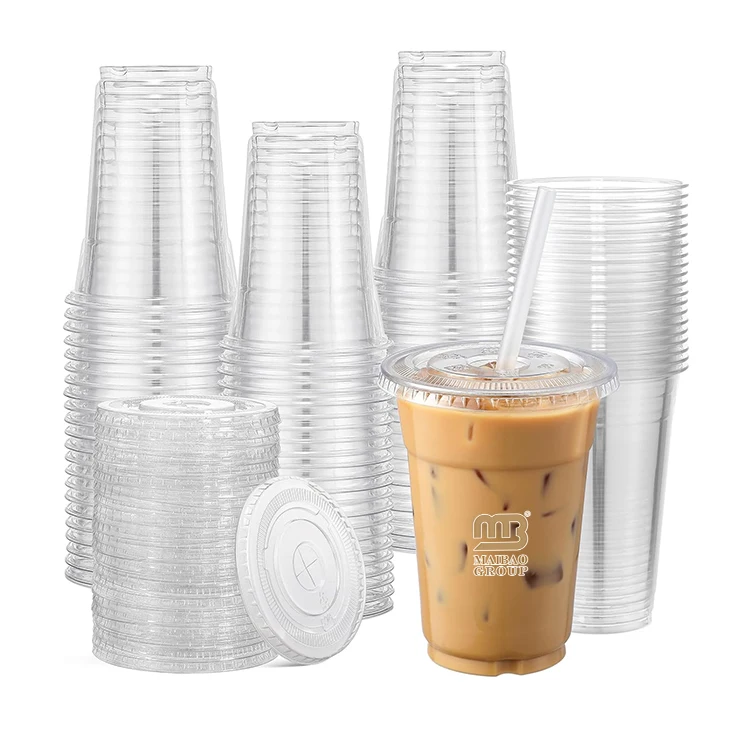 Оптовая продажа, 8 унций, 12 унций, 20 унций, 32 унции, 400 мл, 1000 мл, пластиковый стаканчик для кофе для домашних животных с крышкой, одноразовый пластиковый стаканчик для питья с крышкой, изготовленный на заказ