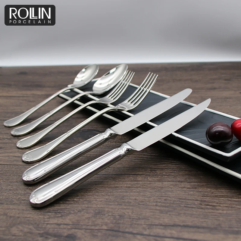 Ресторан дешевый серебряный набор столовых приборов, обеденные ложки, вилки и ножи, столовые приборы из нержавеющей стали