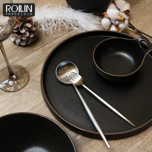 Оптовая торговля посудой для ресторана Черные овальные тарелки Черные тарелки Керамические тарелки для отелей и ресторанов