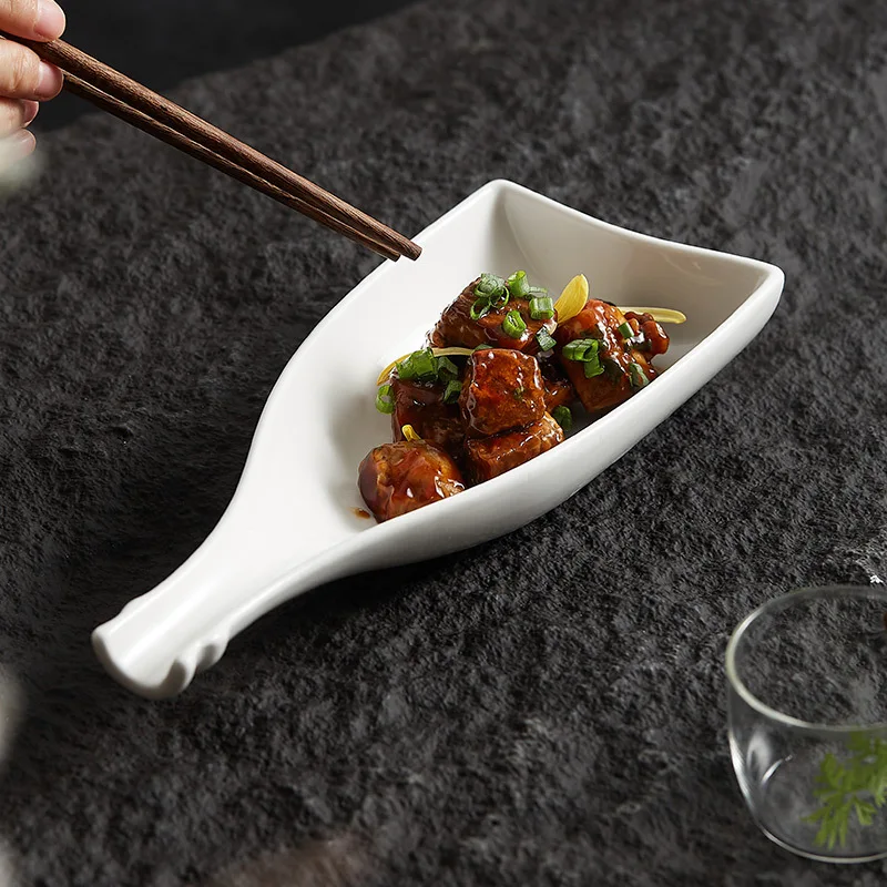 Unique Irregular Ceramic Restaurant Tableware Porcelain Bottle Shaped Deep White Dinner Plates and Dishes