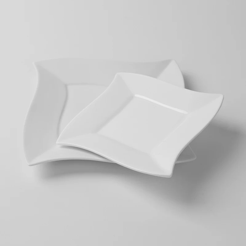 Тарелки для кейтеринга Квадратные фарфоровые керамические тарелки для отелей Белые обеденные тарелки Керамические сервировочные блюда для ресторана