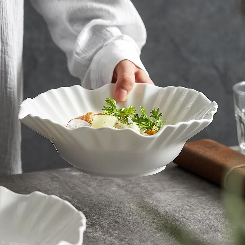 Diagonal Salad Bowl High Appearance Level Ceramic Large Nordic Style Fruit Bowl White Soup Large Household Bowl