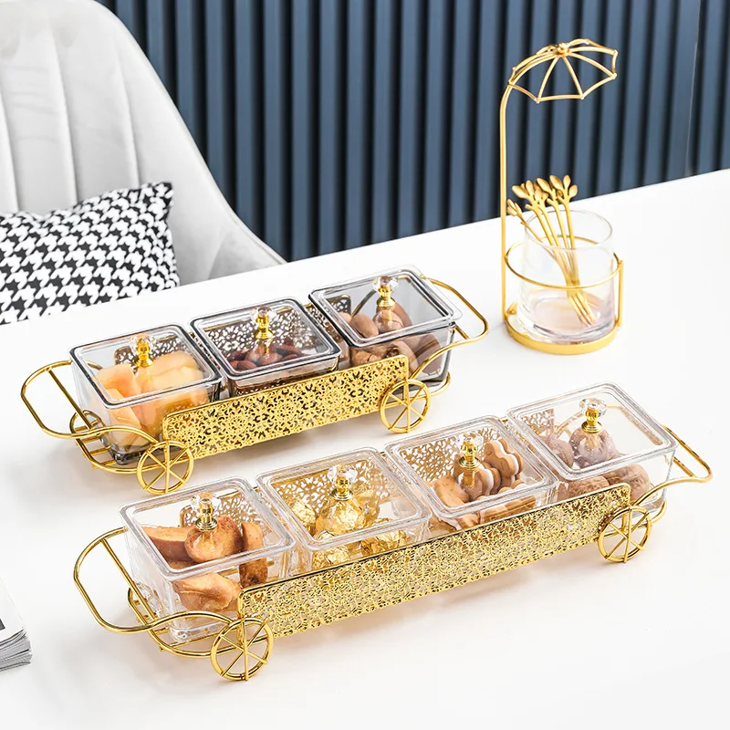 European Glass Fruit Tray Dry Fruit Division Household Living Room Coffee Table Creative Snacks Modern Candy Snack Plate