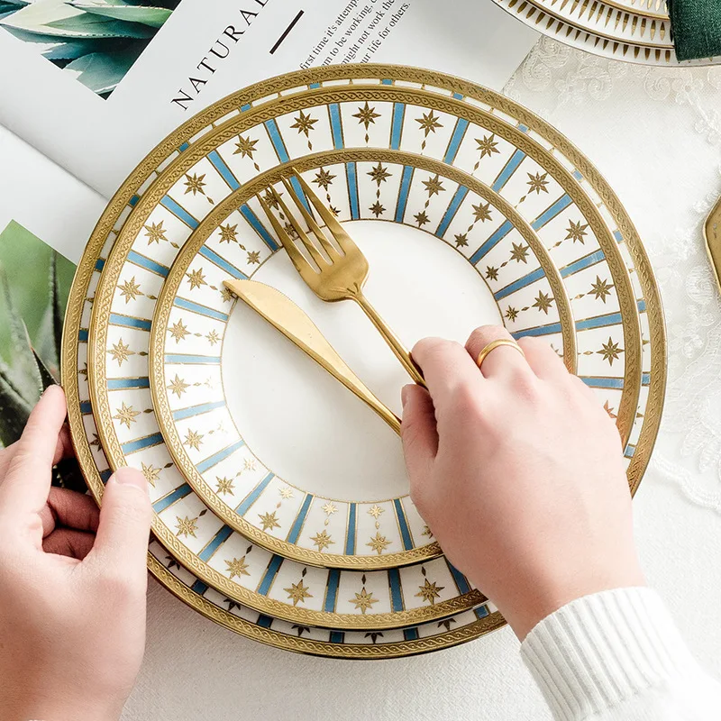 Свадебный обеденный сервиз Brett Royal Golden Design из тонкой кости, фарфоровые обеденные тарелки