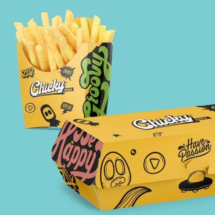 Одноразовый контейнер для пищевых продуктов из крафт-бумаги, упаковка для горячей еды с логотипом, жареная курица, картофель фри, бургер, коробка для еды на вынос