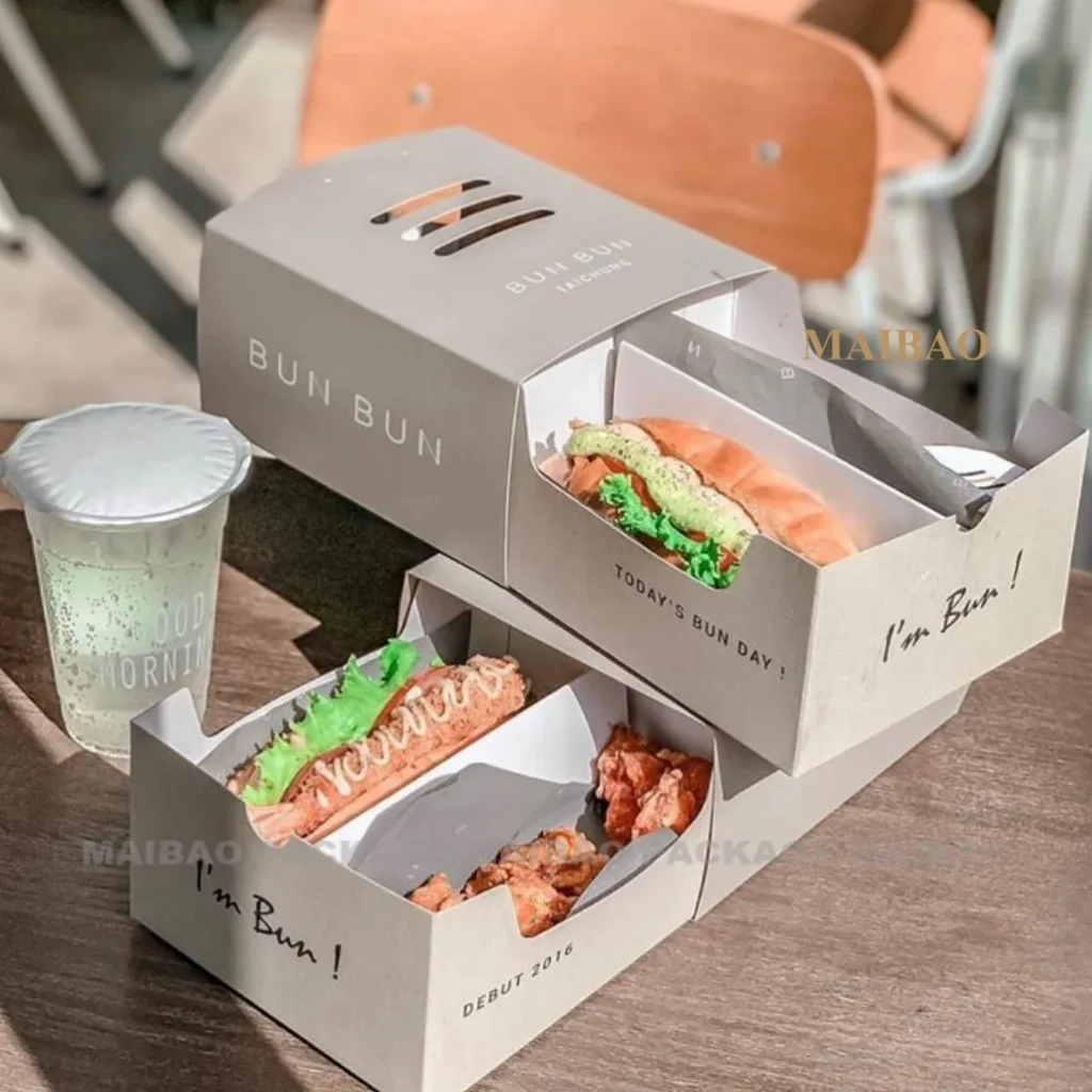 Оптовая торговля сыпучими пончиками для пищевых продуктов, печеньем, круассантерией, упаковкой, изготовленным на заказ логотипом, картонной бумагой, сэндвич-хлебными коробками с окном