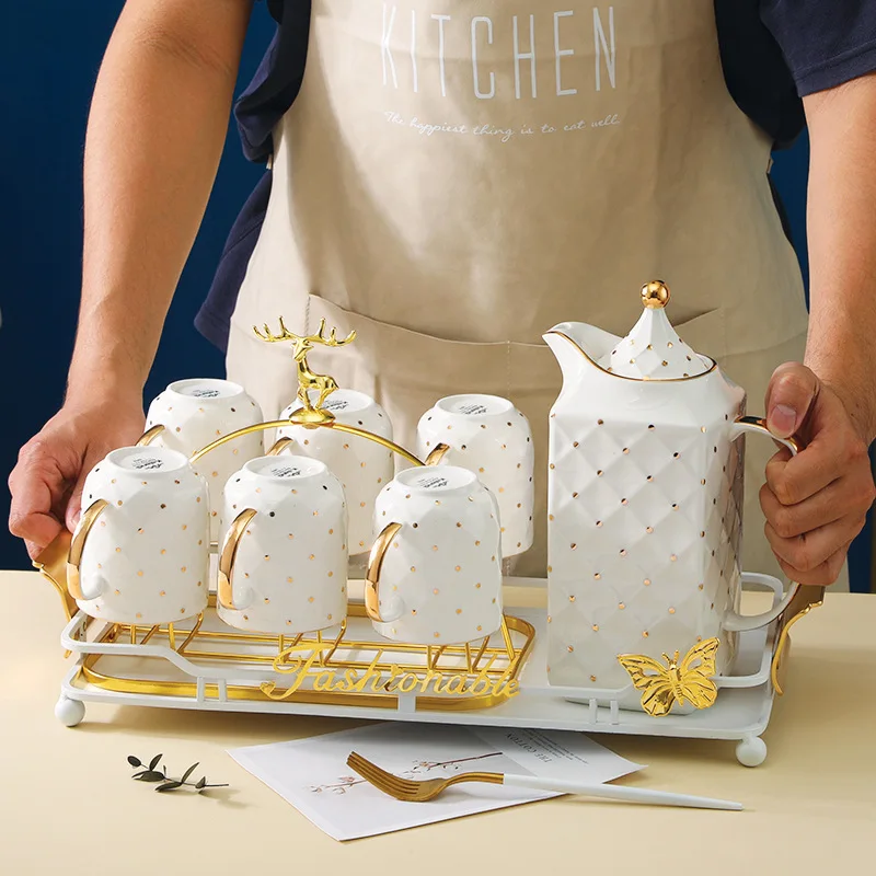 6 Cups Turkish Modern Household Coffee Mug Coaster Pot Saucer Creative Arabic Gift Box Gift Luxury Mugs Sets