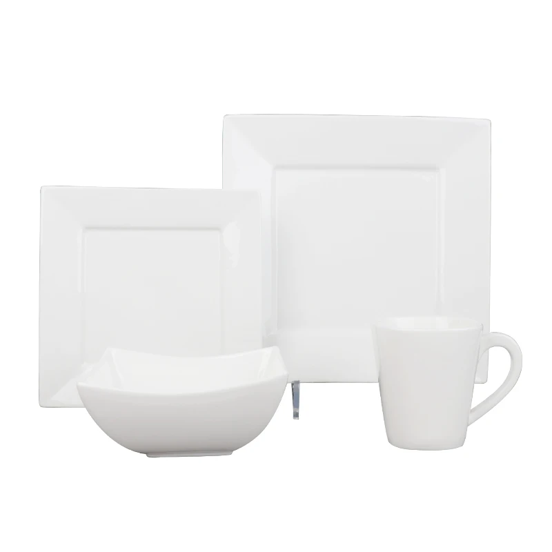 Белая керамическая квадратная тарелка Фарфоровые наборы посуды оптом Белая квадратная тарелка