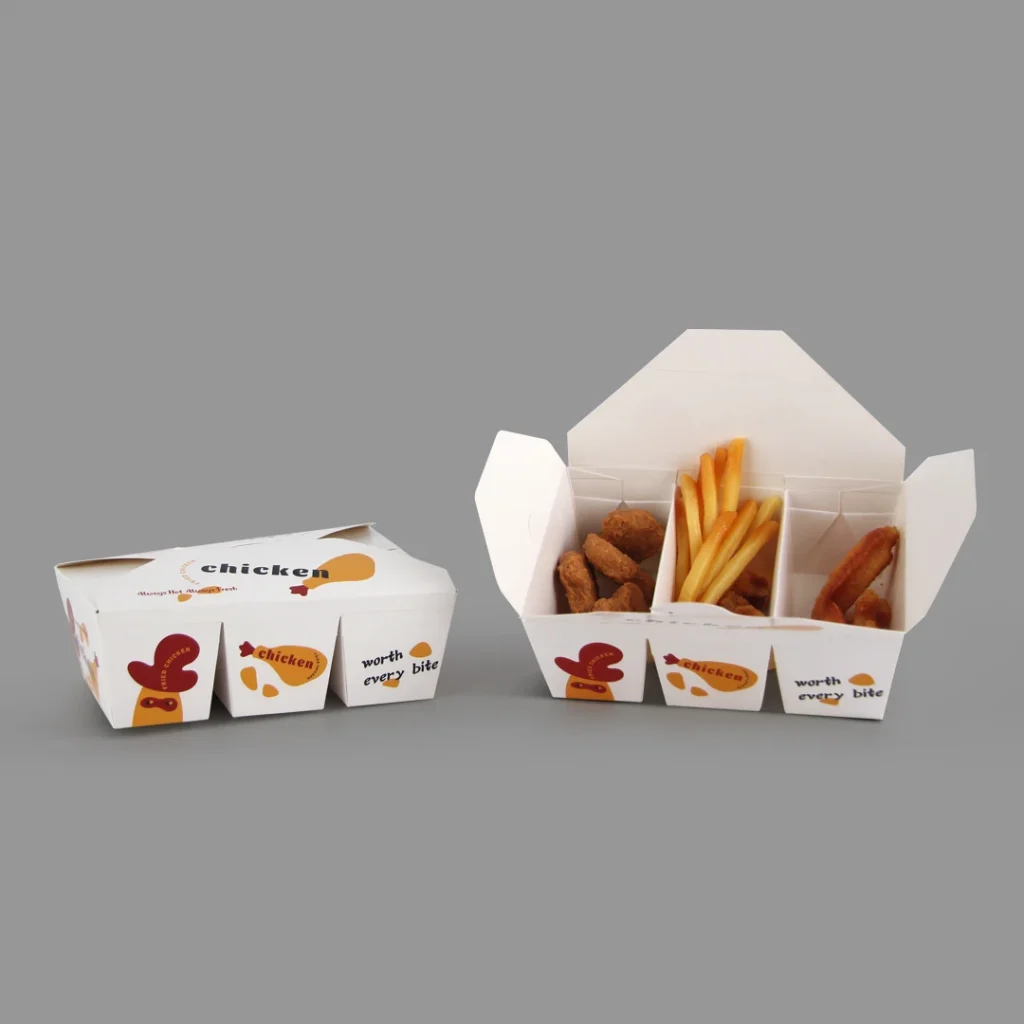 Напечатанный на заказ эко-закуска, гамбургер, бургер, картофель фри, бумажный контейнер на вынос, упаковка для горячего фаст-фуда, коробка для жареных куриных крылышек