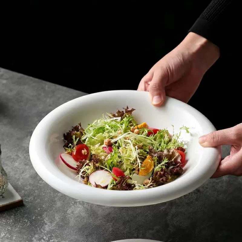 Personality White Ceramic Tableware Porcelain Soup Bowls Salad Bowl for Restaurant Creative Deep Dishes and Plates