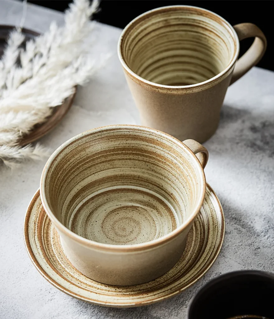 Vintage Handmade Coarse Pottery Coffee Cups With Saucer Milk Water Breakfast Ceramic Coffee Cup Mugs Set
