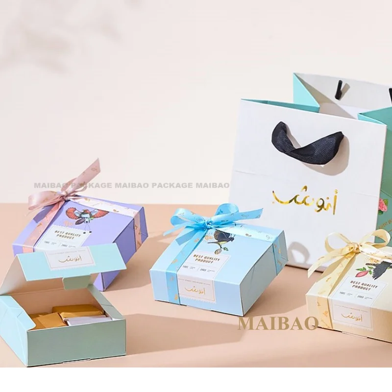 Роскошная маленькая розовая милая упаковка для детского душа, бумажная коробка на заказ, дверной подарок с принтом, свадебная коробка для конфет для гостей