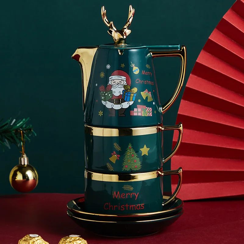 Wholesale Christmas Gift  Coffee  Cup and Saucer Set Tea Ceramic Mug With Merry Christmas