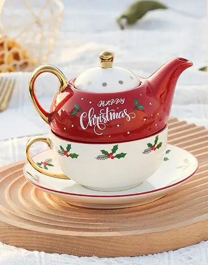 High Quality Christmas Style Christmas Gift Porcelain Teapot Ceramic Coffee & Tea Sets